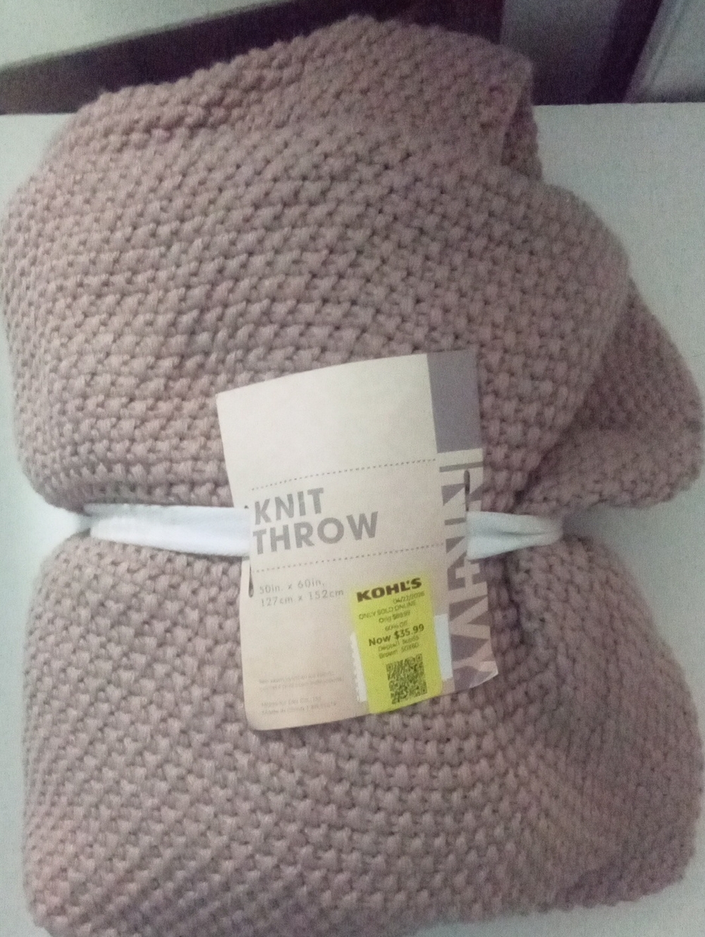 Kohl's Soft Chunky Knit Throw  Tan NWT $89.99